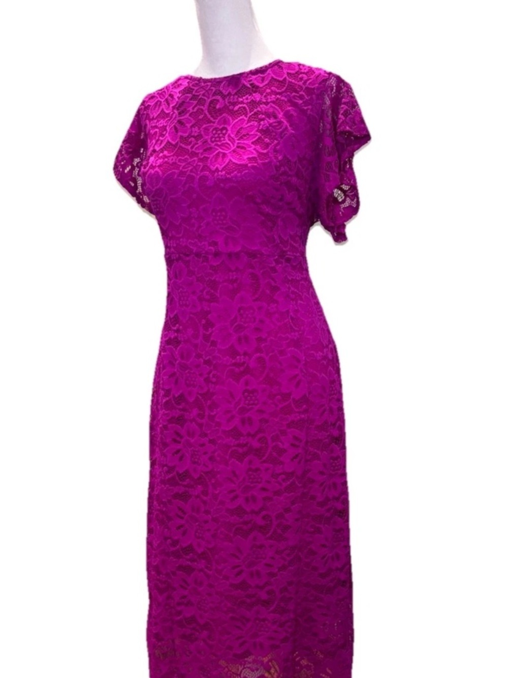 Sold —Liz Claiborne Pink Lace Sheath Dress Size 12 Floral Midi Elegant
